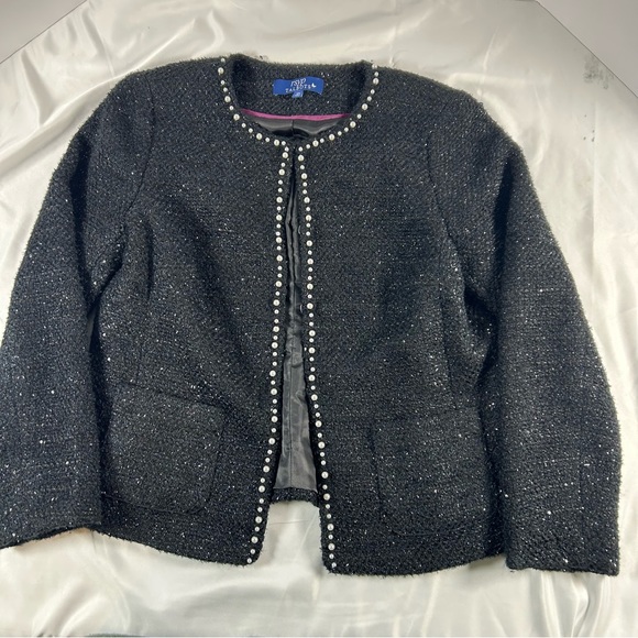 Talbots Jackets & Blazers - RSVP by Talbots Women’s Black Tweed Pearl-Trim Jacket Elegant Topper Size 10P